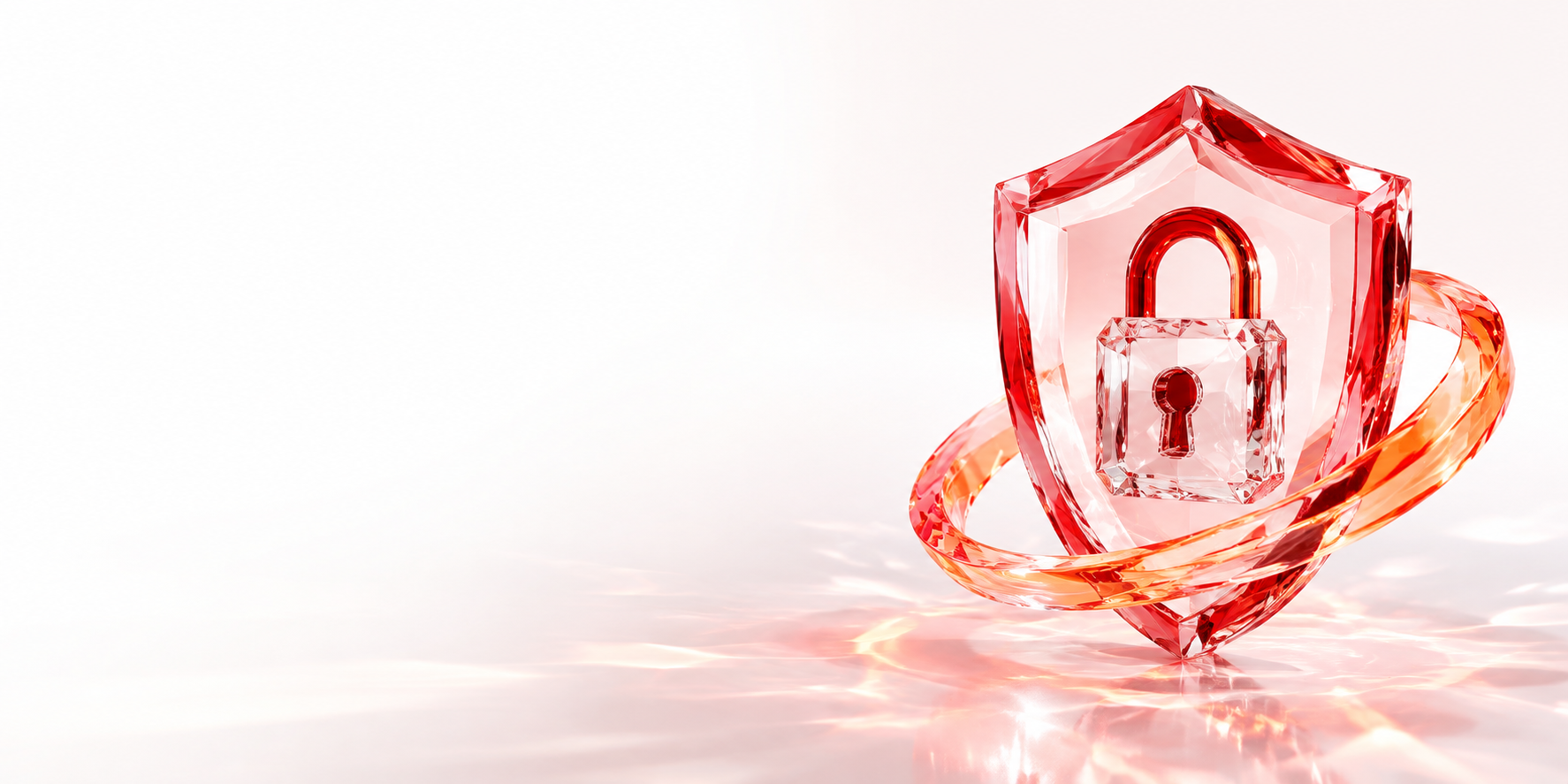 Ruby-red clear crystal shield with a luminous orange glass orbit
